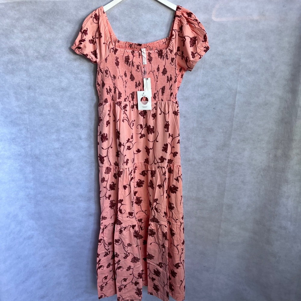 Anthropologie Daily Practice Cotton Smoked Tiered, Puff sleeve Maxi Dress - Picture 7 of 16